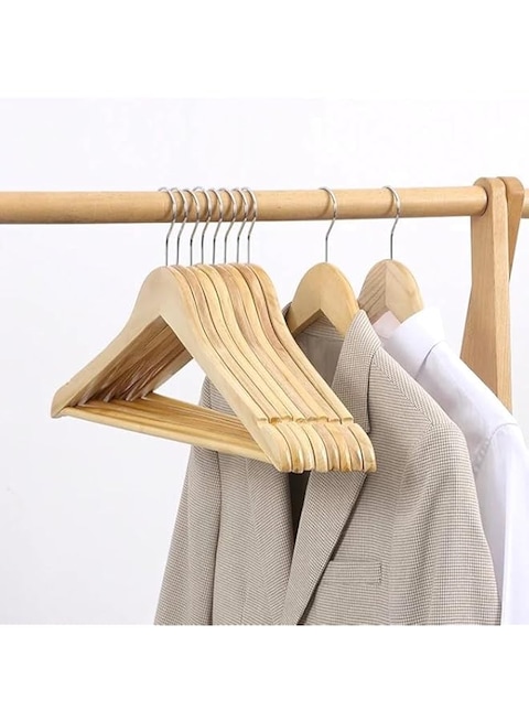 VIO&reg; 5 Pack Natural Non Slip Wooden Hangers With 360&deg; Rotatable Hook For Coat Shirt Suit Jacket Pants Skirt Dress Tops Bottoms Clothes Smooth Finish With Notches for Camisoles Spaghetti Straps (10)
