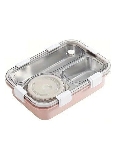 BrainGiggles 3-Compartment Thermal Lunchbox with Removable Inner Tray - Insulated, Leak Proof Bento Box for Kids-Pink