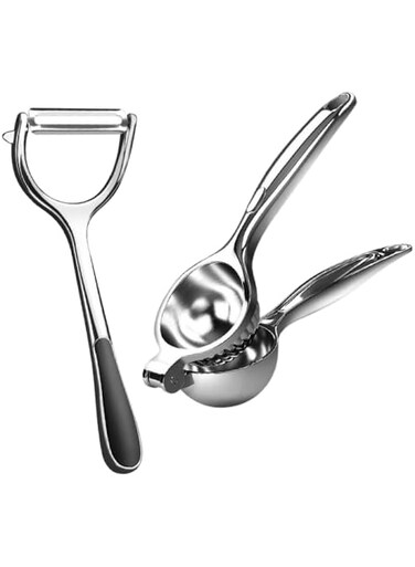 2-Piece Kitchen Set Stainless Steel Lemon Squeezer and Potato Peeler &ndash; Durable, for Preparing Fresh Meals