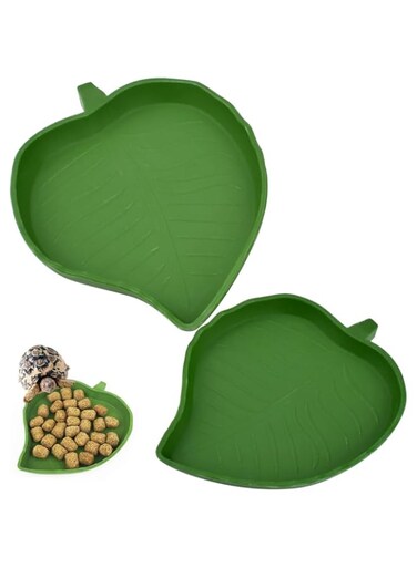 NeoStyle Reptile Leaf Food Water Bowl, 2pc Small Pet Drinking and Eating Water Bowl, 2 Sizes Suitable for Small Reptiles Such as Turtles And Lizards