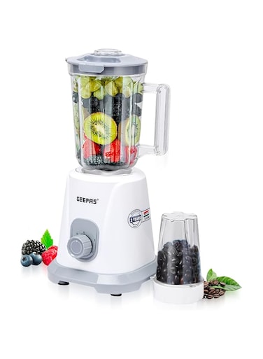Geepas 2-in-1 Blender, Multifunctional Mixer Grinder, GSB44083   1.5L PC Jar &amp; Coffee Grinder 2 Speed with Pulse Function Safety Interlock SS Blades