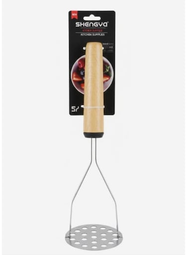Heavy-Duty Stainless Steel Potato Masher with Wooden Handle &acirc;&euro;&ldquo; Efficient Mashing Tool for Potatoes &amp; Vegetables (26 cm)