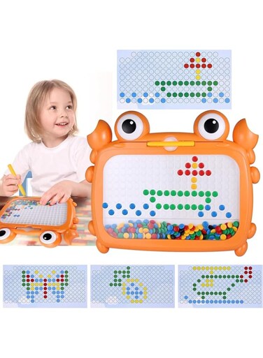 AM ANNA Magnetic Drawing Board for Kids, Magnetic Dot Art, Magnetic Doodle Board with Magnetic Pen, Beads and Cards, Montessori Drawing Games,Travel Toys for Toddlers 3-6 Boys Girls (Crab)