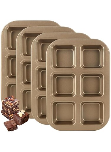 ChicAbode 4 Pack Pan with Dividers, 6 Cavity Square Cupcake Pans, Non Stick Square Muffin Pan, Easy to Clean and Demold, Reinforced Edges, for Baking Muffin Cakes Cakes and Other Treats