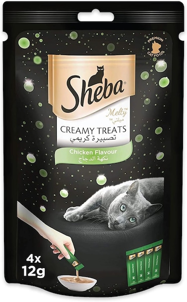 Cat Food, Melty Chicken Flavor Cat Food Wet Creamy Treats, Premium Luxurious Indulgence, Fed by Hand for Special Moments so Your Cat Can Find Relish with this Sheba Wet Food Treat, Pack of 4x12g