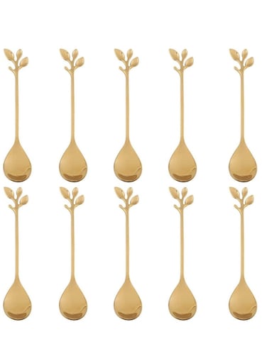 10 Pack Stainless Steel Gold Leaf Coffee Spoon Creative Tableware Dessert Spoons Stirring Mixing Sugar Stir Ice Cream Cake Teaspoon Set