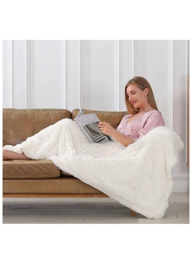 Comfy Soft &amp; Fluffy Classic Fur Blanket/Throw White 80x120cm