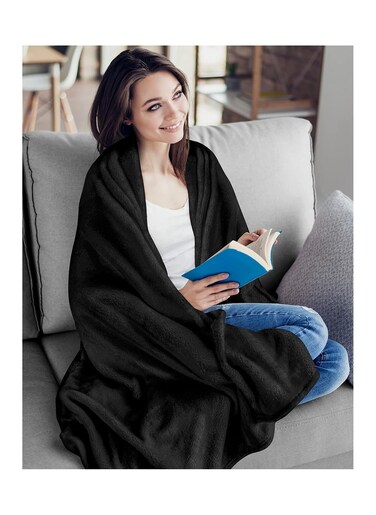 PIONEER SILKY SOFT FLANNEL BLANKET BLACK 200 X 220 CM BLACK