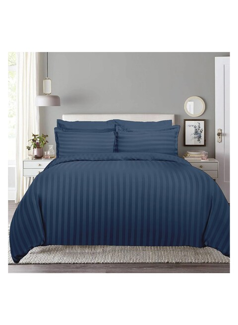 COMFY 6 PC HOTEL STYLE CLASSIC STRIPED NAVY BLUE COMFORTER SET