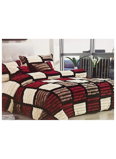 COMFY KING SIZE FAUX FUR 6 PIECE RED &amp; BLACK CHECKERED COMFORTER SET