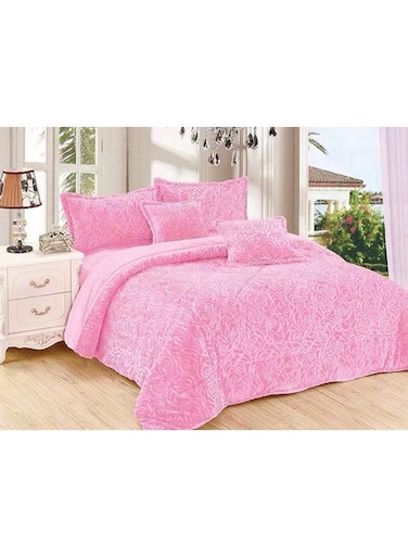 Comfy 6-Piece Rose Fur King Comforter Set Cotton Light Pink