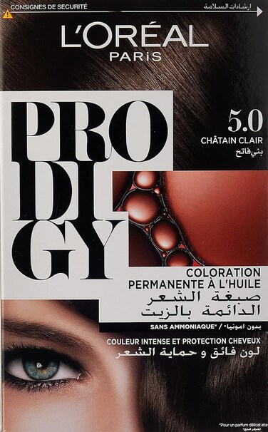 L&rsquo;Or&eacute;al Paris Prodigy Hair Color 5.0 Light Brown, Micro-Oil Technology for Smooth Natural-Looking Hair &amp; Grey Coverage