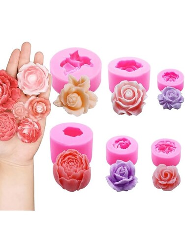 lozafot Flower Molds Set, 6 Pieces, Rose Shaped Silicone Molds for Cake Decorating, Cupcake Candy Ice Mold, Resin Concrete Art Crafts Accessories