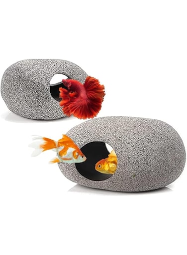 Masroo Ceramic Fish Tank Decorations, Betta Fish Tank Accessories Rock Caves, Stackable Aquarium Cichlid Cave, Betta Fish Hideout and House, Small Hiding Rock for Fish Bowl