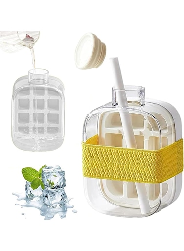 Ice Cube Bottle 2 in 1 Touch-Free Ice Cube Tray Water Bottle with Lid and Straw Leakproof Ice Stick Tray Ice Cube Making Bottle For Coffee Juice Summer Cold Drink White, 500ML