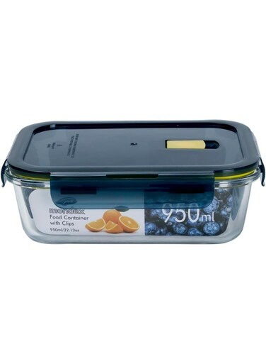 Borosilicate Glass Rectangular Food Storage Container 953 ml   Airtight Silicone Seal with Air Vent Lid   Durable Lunch Box for Kitchen &amp; Meal Prep