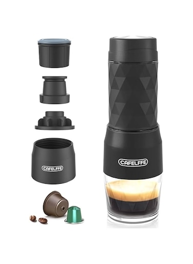 Mini Espresso Coffee Maker, Fast Coffee Brewer, Portable Espresso Machine, 3-in-1 Manual Piston Espresso Machine for Ground Coffee and NS Capsules, 80ml/120ml Capacity, Camping &amp; Travel Usage