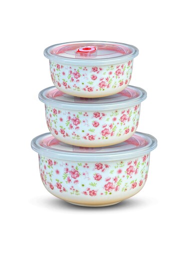 3-Piece Bowl Set with Airtight Lids &acirc;&euro;&ldquo; Floral Design No. 4 &acirc;&euro;&ldquo; Prep, Store, and Serve &acirc;&euro;&ldquo; Ideal for Soups, Salads, Fruits, and More