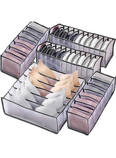 KASTWAVE Underwear Drawer Organizer Set, Foldable Closet Storage Drawer Divider, Includes 6/7/7/11/11 Cell Collapsible Closet Compartments for Socks, Bras, Ties, Lingerie, Scarves