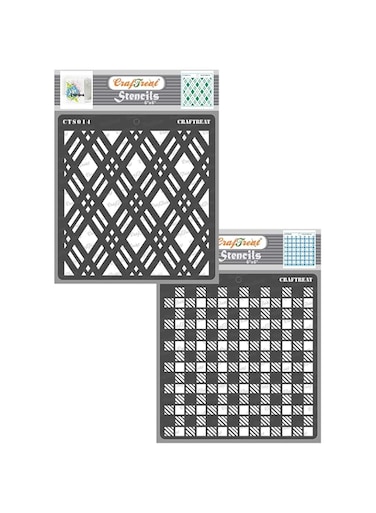 CrafTreat Stencil - Double Diamond and Shepherds Check (2 pcs) - Reusable Painting Template for Home Decor Crafting DIY Albums Scrapbook and Printing on Paper Floor Wall Fabric Wood 6x6 inches