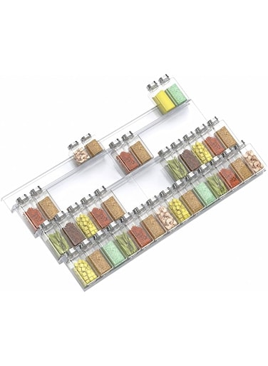 bpa Adjustable Expandable Acrylic Spice Rack Tray - 4 Tier Spice Drawer Organizer for Kitchen Cabinets,Clear 2 Pack