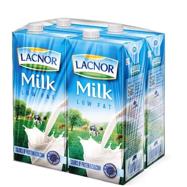 Lacnor UHT Half Cream Milk, 1L Pack of 4