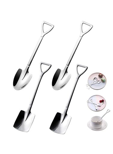 Pack Stainless Ice Cream Spoons, Shovel Spoons, Watermelon Spoon Reusable Small Spoon for Tea Dessert Home Kitchen Party Restaurant Party Supplies (Silver)