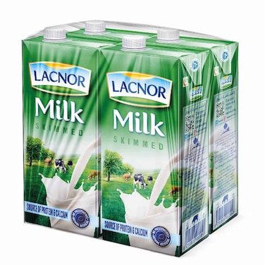 Lacnor Essentials UHT Skimmed Milk, 1L Pack of 4