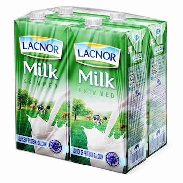 Lacnor Essentials UHT Skimmed Milk, 1L Pack of 4