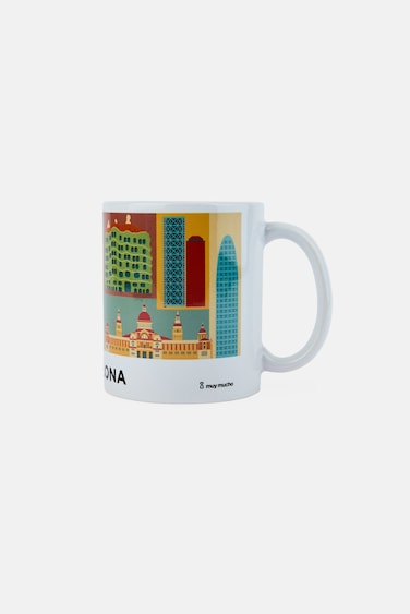 Mucho Stoneware Barcelona Graphic Print Tea Cup 350 ml, Multicolor