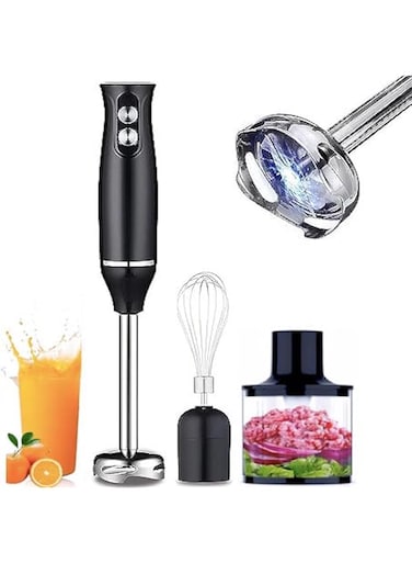 XVersion Hand Blender 500W 4-in-1 Stick Mixer with Stainless Steel Food Processors,700ml Mixing Beaker,500ml Chopper,Egg Whisk for Baby Food,Smoothies,Juice,Sauce,2-Speed,1 Year Warranty (Black)