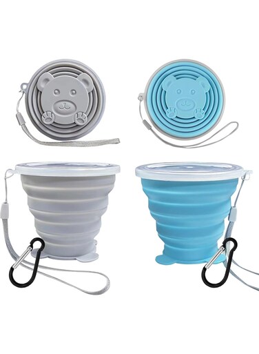 2 Pcs Collapsible Cups-Silicone Small Fold-able Cup-Expandable Folding Drinking Cup-Reusable Portable Mugs Cup with Lids For Travel, Camping, Hiking, Holiday, Outdoor Sports
