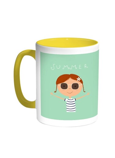Summer Printed Coffee Mug Yellow/White 11ounce