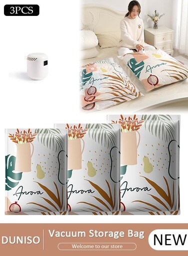 Combo Vacuum Storage Bag with Electric Pump, 3 Pack(1 Large + 1Medium + 1 Small) of Reusable Compression Bags, Double Zip Seal Special-Grip Clip,Travel Vacuum Sealer Bags, Space Saver Bags for Clothes, Mattress, Blanket, Pillows, Compression