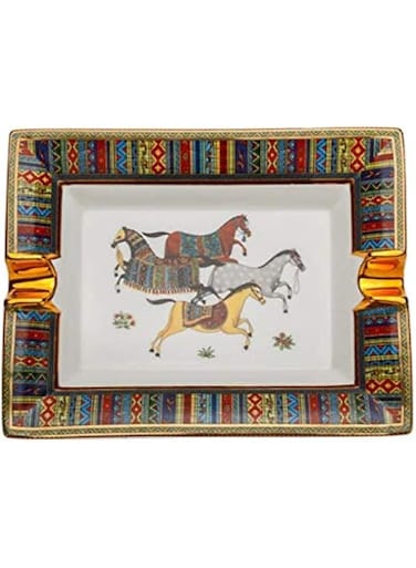 LUBINSKI Ceramic Cigar Ashtray for 2 Cigars Holder, Retro Pattern Tray Design Cigar Accessories Smoking Ashtray Smoking Ash Tray Decoration Living Room Cigar Ashtray Set Family Friends Gift (White)