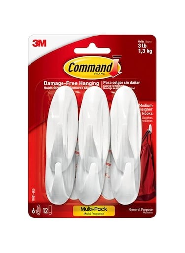 Command Designer Hooks, Medium, White, 6-Hooks (17081-6ES), Organize and decorate your dorm