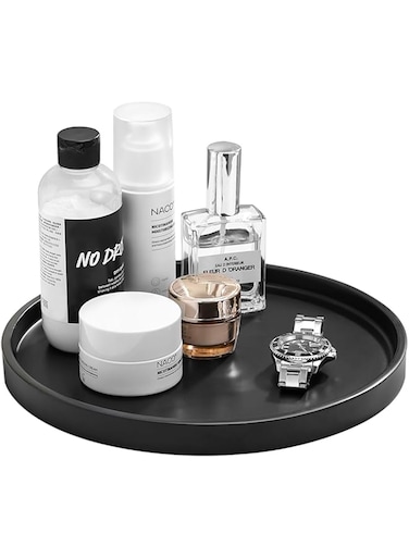 Luxspire Round Vanity Tray, 11 Inch, Matte Black Resin, Countertop Organizer Tray for Perfume, Jewelry, Candle, Coffee Table Decorative Tray