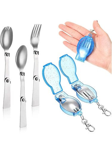 Foldable Fork and Spoon Set, 3Pcs Portable Silverware Set with Case Stainless Steel Folding Spoon Fork Set Portable Utensils Set Flatware Travel Utensils for Travel Camping Picnic Outdoor Activities