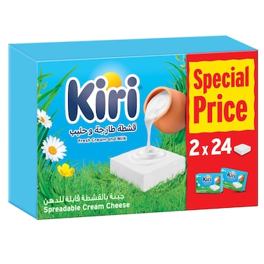 Kiri Spreadable Cream Cheese Squares,24 portions x 2 packs,48 portions,&nbsp;864g