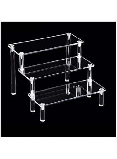 AJIODA Acrylic Display Risers, Clear Display Risers Stand 3 Tier Acrylic Cupcake Stand Shelves Food Desserts Holder for Amiibo POP Figures Toys Perfume Collection Cosmetic Tabletop Use