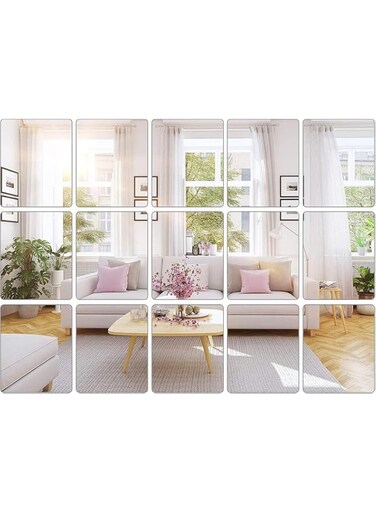 BPA 15 Pieces Mirror Sheets Flexible Non Glass Mirror Plastic Mirror Self Adhesive Tiles Mirror Wall Stickers (5.9 Inch)