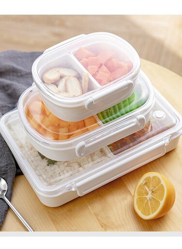 Divided Lunch Box for Adults and Children-Microwave-Reusable-Durable Perfect Size (3 Pieces -350Ml, 490ML, 950ML)