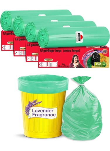 Premium OXO Biodegradable Garbage Bag with Tie, 60 Bags, 76x94 cm, Green, Heavy Duty Leak Proof Lavender Scented Trash Bags for Home and Office Use