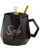 Smile Premium Ceramic Coffee Mug with Spoon &amp; Lid &acirc;&euro;&ldquo; Stylish Black Cup for Office &amp; Home   Durable Tea &amp; Coffee Mug for Hot Drinks   Elegant Office &amp; Kitchen Mug Set