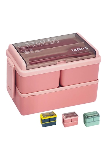 Bento Lunch Box, Work Lunch Box, Men&#39;s &amp; Women&#39;s, Leak-proof Lunch Box 3 Compartment Pink Bento Box