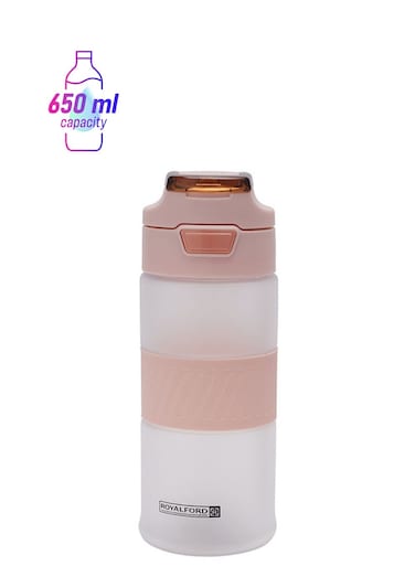 650 ml Water Bottle- RF11115  Plastic Bottle with Push Button Cap  Stylish Design  Water Bottle for School, Office and Gym  Leak-Proof Blue