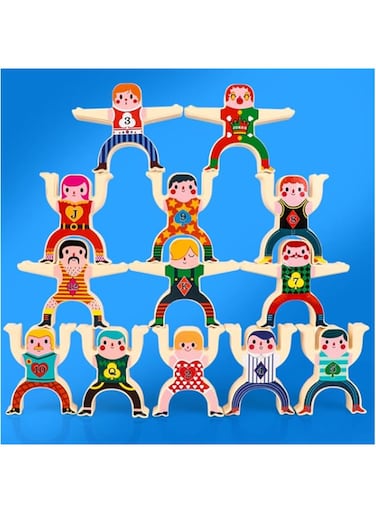 DIY HOME 64PCS Wooden Stacking Games,Stacking Hercules Acrobatic Troupe Interlock Toys,Balance Competition Game Building Toys, Toddler Wood Toy Stacking and Balancing Blocks Set