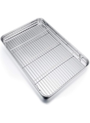 Lonimia Baking Sheet Set, Pan Bakeware and Cooling Rack,Stainless Steel Rack Set,Stainless Steel Quarter Pan for Baking with oven Safe Cooling Rack (31.5 * 24.5 * 2.5cm)