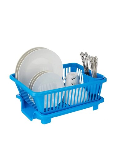 Sulfar 3-in-1 Compact Kitchen Organizer   Combines Dish Rack, Drainer, and Washing Basket   Space-Saving Design, Ideal for Small Kitchens   Bright Blue