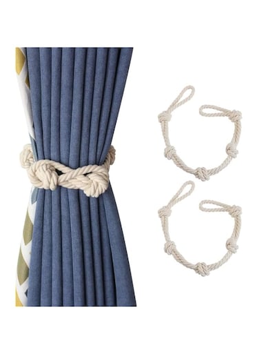 NALACAL Rope Curtain Tiebacks, 2 Pack Boho Cotton Curtain Tiebacks, Elegant Hand-Woven Rope Curtain Holdbacks with Hook for Home Office Room Decor, Beige